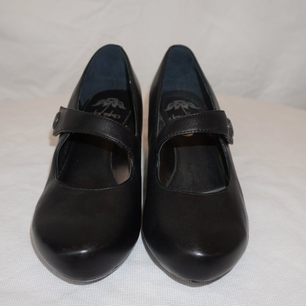Dansko Black Leather Mary Jane Asymmetrical Strap Block Heels EU 37 6.5/7 - Picture 3 of 13